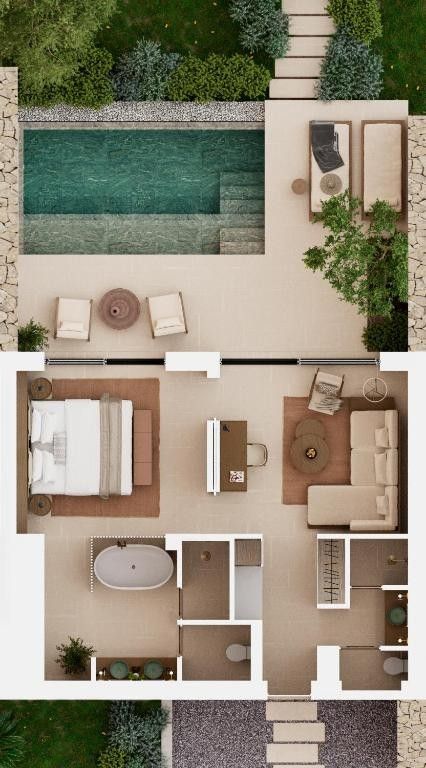 Hotel Room Design Plan, Resort Design Plan, Resort Plan, Small Villa, Pool House Plans, Bali House, Hotel Concept, Hotel Plan, Corfu Greece