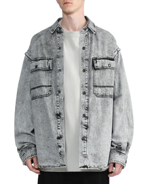 Acid Wash Distressed Cotton Denim Jacket, Acid Wash Long Sleeve Denim Jacket, Pre-washed Denim Jacket For Streetwear, Acid Wash Denim Button-up Outerwear, Denim Shirt Jacket, Luxury Washed Blue Garment-washed Denim Jacket, Hong Kong Fashion, Denim Men, Group Home