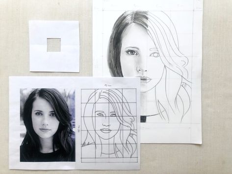 Copying a portrait using the Grid Method – Arte a Scuola Grid Portrait Drawing Easy, Portrait With Grid Lines, Grid Pattern Portrait, How To Make A Grid For Drawing, Grid Method Drawing Portraits, Learn Oil Painting, Notan Art, 7th Grade Art, Creation Art