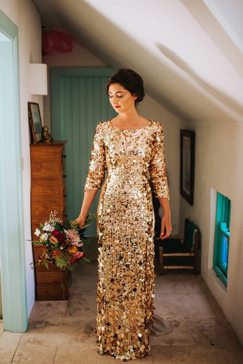 Gold Sequins - Sarah Foy Couture Gold Sequin Wedding Gown Rose Gold Sequin Wedding Dress, Sequin Wedding Dress With Bridesmaids, Sequin Top Wedding Dress, Full Sequin Wedding Dress, Gold Sequin Maxi Dress, Gold Sequin Wedding Dress, Short Sequin Wedding Dress, Sequin Wedding Gown, Sequined Wedding Dress