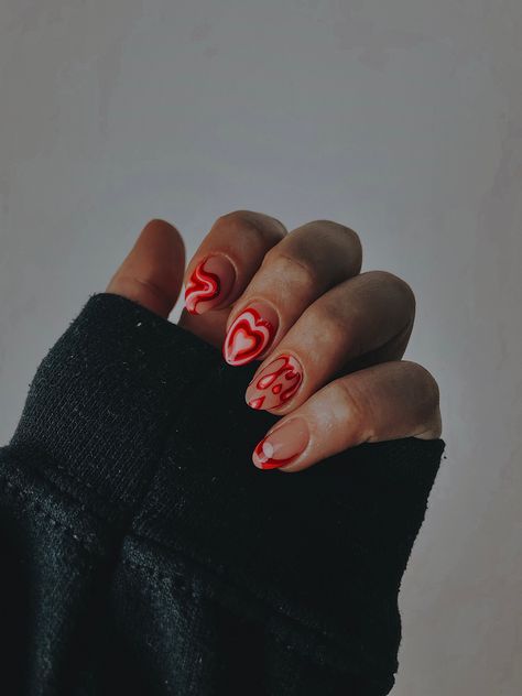 Red Pink Nail Art, Red Mani Pedi, Red Abstract Nails, Red Marble Nails, Abstract Nails, Edgy Nails, Pink Nail Art, Marble Nails, Nails Done