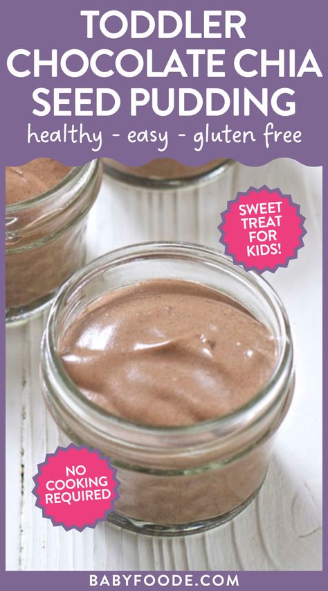 small glass jars of chocolate pudding Toddler Chia Pudding, Peanut Butter Chia Seed Pudding, Nutrient Dense Snacks, Dense Desserts, Chia Seed Pudding Coconut Milk, Snack For Toddlers, Overnight Chia Seed Pudding, Kid Breakfast, Baby Nutrition