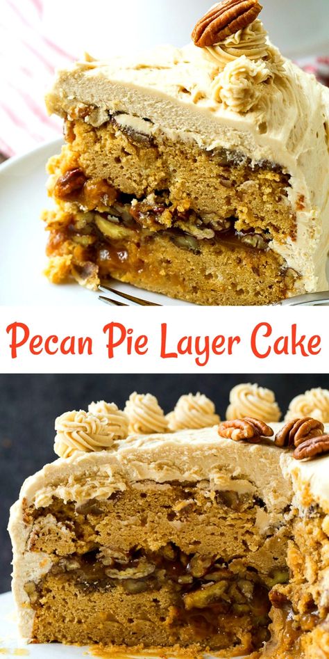 Pecan Pie Layer Cake Brown Sugar Cake, Coffee Cake Loaf, Brown Sugar Icing, Pecan Pie Cake, Brown Sugar Cakes, Homemade Fudge Recipes, Rustic Dessert, Pecan Pie Filling, Sugar Icing