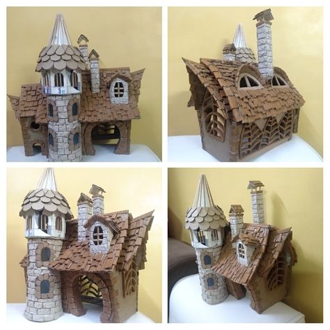 Cardboard House Template, Cardboard Houses, Dollhouse Halloween, Fairy House Crafts, Diy Christmas Village, Fairy House Diy, Fairy Crafts, Cardboard House, Painted Rocks Diy