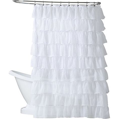 Gypsy White Ruffled Crushed Sheer Fabric Shower Curtain 70" W X 72" L - Walmart.com Hookless Shower Curtain, Ruffle Shower Curtains, Ruffle Curtains, Cream Curtains, French Country Bathroom, White Shower Curtain, Fabric Shower Curtain, White Shower, Lined Curtains