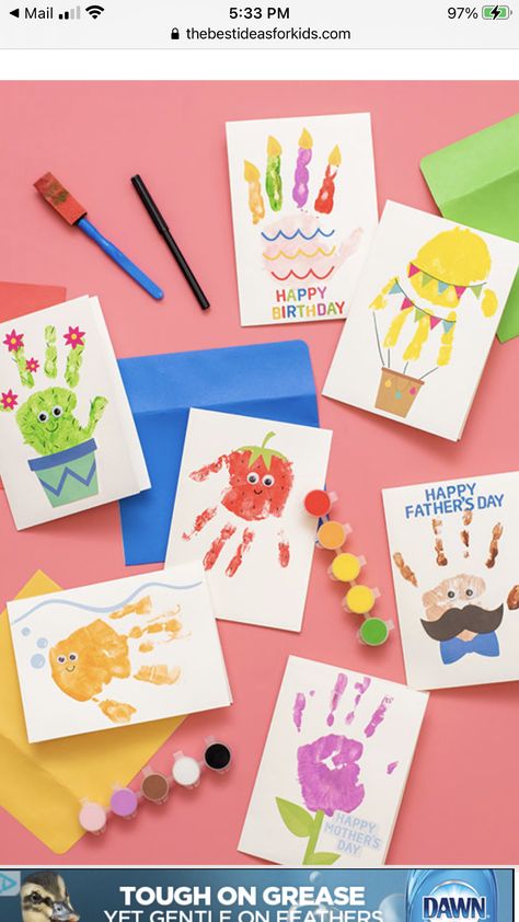 Handprint Cards, Diy Birthday Cards, Toddler Craft, Toddler Ideas, Homemade Birthday Cards, Birthday Card Craft, Homemade Birthday, Footprint Art, Bday Cards