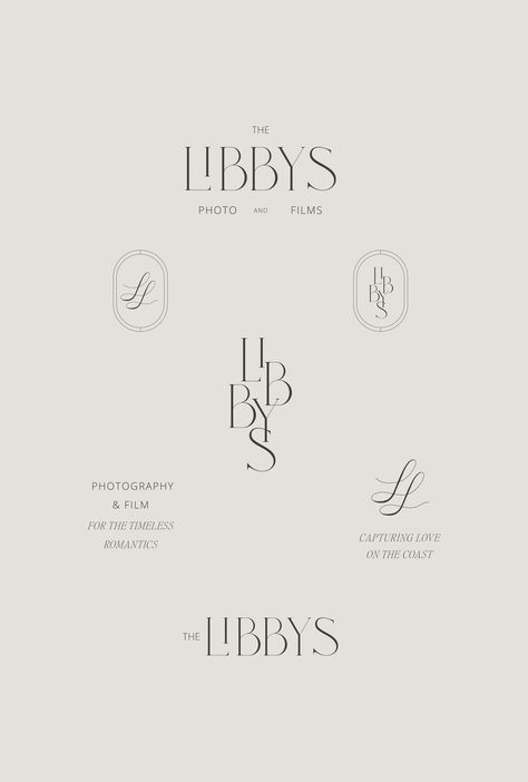 Brand Identity for The Libbys Photos and Film for Coastal Weddings. Offering a holistic branding approach, encompassing wedding brand logo system and monogram design. Emmy Studio | Graphic Design, Branding Agency, Logo Design, Web Design | Phoenix, AZ Cookies Logo Ideas, Wedding Branding Design, Florist Logo Design, Branding Agency Logo, Vintage Cursive, Corporate Icons, Wedding Photography Branding, Branding Mood Board Inspiration, Cookies Logo