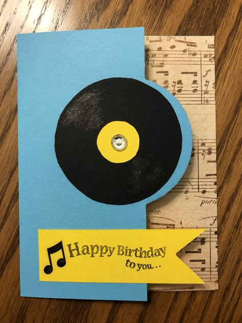 Music Related Birthday Cards, Vinyl Record Birthday Cards, Record Birthday Cards, Music Themed Birthday Cards, Camera Card Diy, Music Cards Ideas, Music Birthday Card, Record Card, Musical Cards