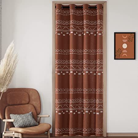 Black And Rust Living Room, Terracotta Curtains, Green Curtains Bedroom, Van Curtains, Southwestern Curtains, Minimalist Curtains, Boho Bathroom Ideas, Pattern Curtains, Orange Terracotta