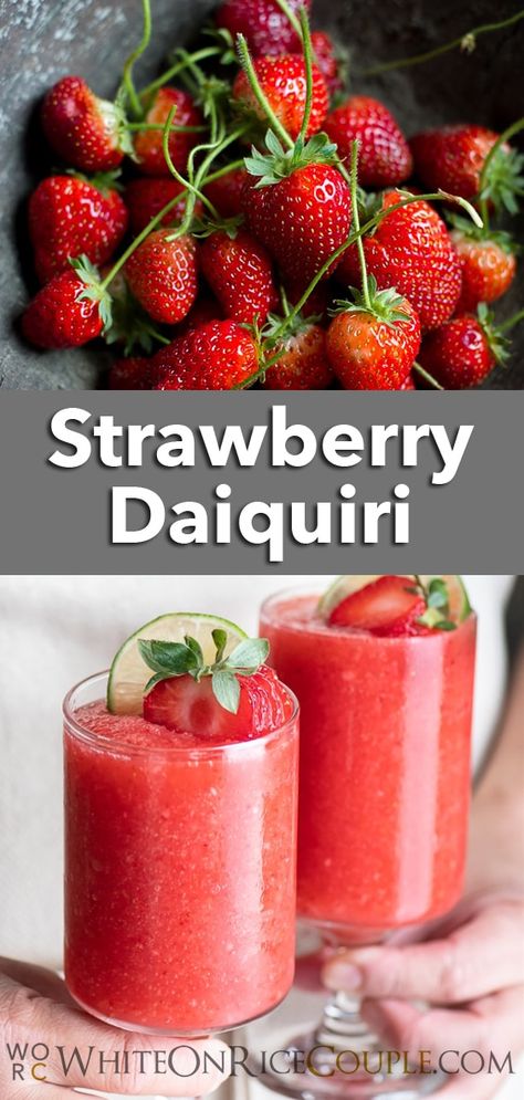 Easy Frozen Cocktail Recipes, Frozen Daiquiri Recipe, Sims Kitchen, Boozy Cocktails, Strawberry Daiquiri Cocktail, Strawberry Daiquiri Recipe, Frozen Strawberry Daiquiri, Frozen Daiquiri, Summer Drink Cocktails