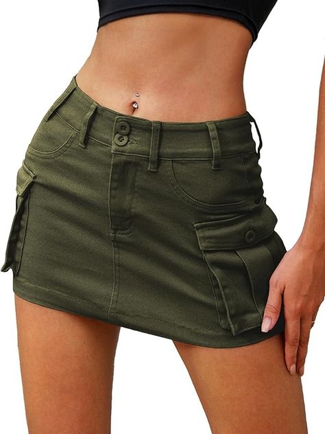 Amazon.com: ELLEVEN Mini Cargo Skirts for Women High Stretchy, Low Waist Y2k Skirt Button Cute Denim Bodycon Jean Skirt with Pocket Arm Green Medium : Clothing, Shoes & Jewelry Cute Denim Skirt, Cargo Skirts, Mini Skirt Cute, Y2k Mini Skirt, Y2k Skirt, Green Mini Skirt, Jean Mini Skirts, Green Jeans, Skirt For Women