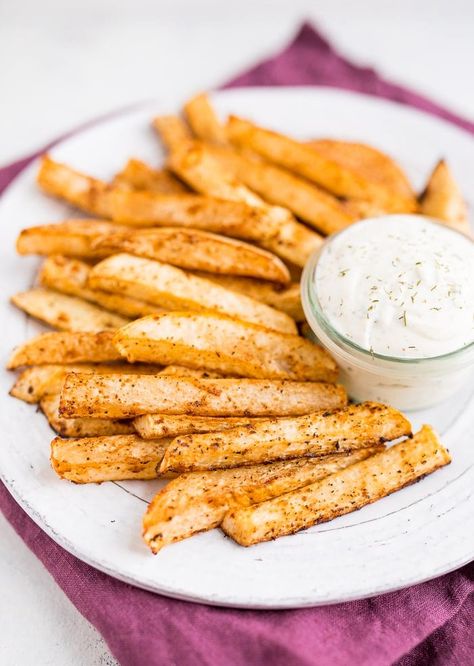 Turnips Recipes, Keto Fries, Greek Yogurt Ranch Dip, Turnip Fries, Jicama Fries, Misfits Market, Turnip Recipes, Greek Yogurt Chicken Salad, Yogurt Chicken Salad