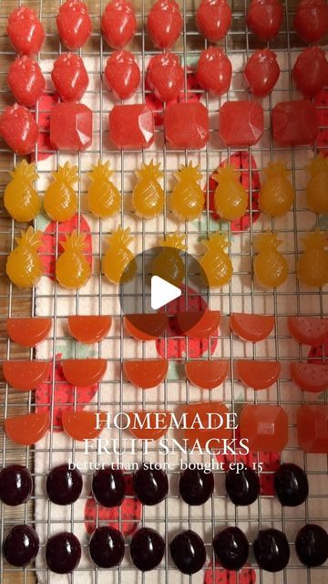 Lexi Harrison & Beth Sinclair on Instagram: "Homemade Fruit Snacks for episode 15 of Better Than Store-Bought! 🍓🍍🍉🍇

Recipe below 👇 or comment ‘RECIPE’ and I’ll send the recipe straight to your DMs 💌

The first time we tried homemade fruit gummies, we weren’t impressed with the texture – it was more jell-o-like than chewy/gummy. 

After doing some research on how real gummy bears are made, we realized that if you leave them out at room temperature overnight, they shrink & dry out, which concentrates the flavor AND gives you that perfect gummy texture you’re looking for! 

The great thing about this recipe is that it’s SO versatile. You can really use any fruit. We chose strawberry, watermelon, pineapple and grapes to match the molds that we have and they were all absolutely delicious Gummy Sweets Recipe, Fruit Snack Recipe, Snacks Homemade, Watermelon Gummies, Homemade Gummy Bears, Fruit Gummies, Homemade Fruit Snacks, Crowded Kitchen, Making Sweets