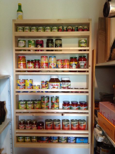 Canning Kitchen Ideas, Canned Good Storage, Can Cabinet, Shallow Shelves, Canning Kitchen, Pantry Organization Ideas, Perfect Pantry, Pantry Remodel, Diy Pantry