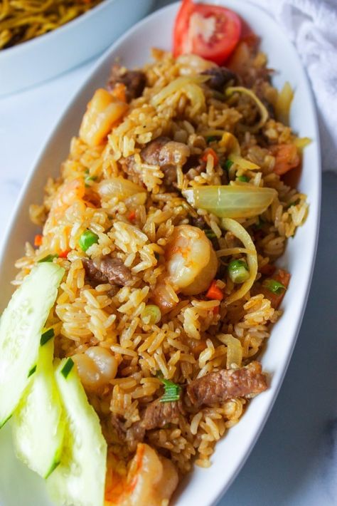 Rice And Raisins Recipe, Andy Cooks, Shrimp Fried Rice Recipe, Beef Fried Rice, Seafood Meals, Asian Recipe, Steak And Shrimp, Healthy Meat Recipes, Chinese Cooking Recipes