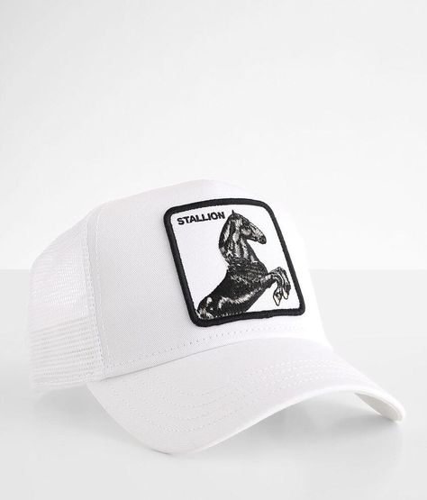 Goorin Brothers Stallion Trucker Hat - Men's Hats in White | Buckle White Western Snapback Hat, Funny White Snapback Hat, White Funny Snapback Hat, Goorin Bros Hats, White Trucker Hat, Embroidered Horse, Mens Trucker Hat, Goorin Bros, Hat For Men