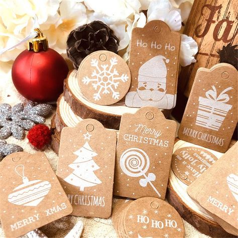 Kraft Paper Tags, Gift Boxes Decoration, Merry Christmas Gift Tags, Tags Diy, Gift Wrap Tags, Holiday Tags, Christmas Labels, Handmade Gift Tags, Paper Gift Tags