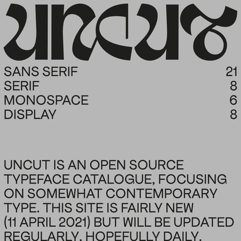 Open source typeface catalogue, focusing on somewhat contemporary type Open Source Fonts, Latest Graphic Design, Experimental Type, Type Foundry, Information Architecture, Article Design, Ui Elements, Typography Inspiration, Simple Colors