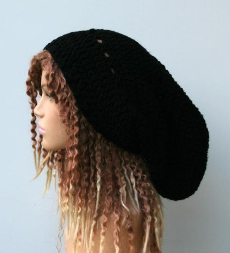 image 0 Hippie Dreadlocks, Small Dreads, Crochet Slouch Beanie, Tam Hat, Long Dreads, Beret Style, Visor Beanie, Short Locs Hairstyles, Ponytail Hat