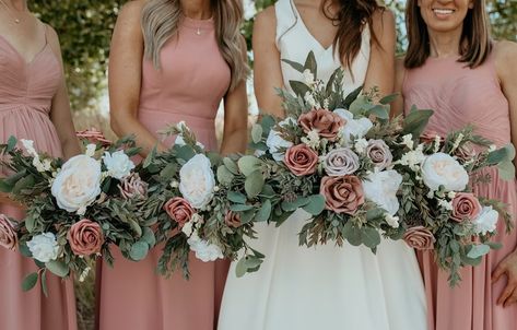 20 Dusty Rose And Sage Green Wedding Colors & Ideas 2023 | Desert Rose Wedding Colors, Dusty Rose And Sage Green Wedding Theme, Gardenia Corsage, Dusty Mauve Wedding, Mauve Wedding Bouquet, Dusty Rose Wedding Bouquet, Dusty Rose Wedding Flowers, Dusty Rose Bridal Bouquet, Mauve Wedding Theme