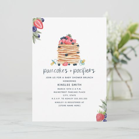 Pancakes And Pacifiers, Brunch Baby Shower Invitation, Pink Bridal Brunch, Bridal Shower Brunch Invitations, Baby Brunch, Brunch Bubbly, Bridal Brunch Invitations, Strawberry Baby, Baby Shower Brunch