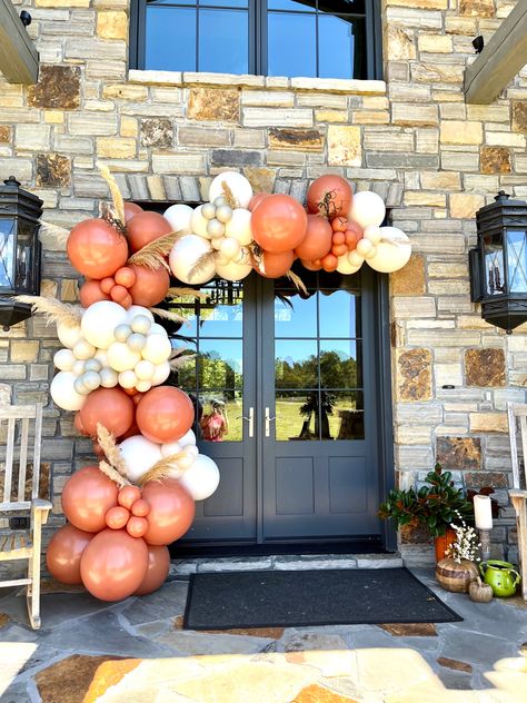 Fall Bridal Balloon Arch, Baloon Garland Fall, Fall In Love Bridal Shower Balloon Arch, Balloon Arch Around Door, Balloon Arch Entryway, Balloon Arch Doorway, Fall Balloons Decorations, Fall Color Balloon Arch, Thanksgiving Balloon Arch