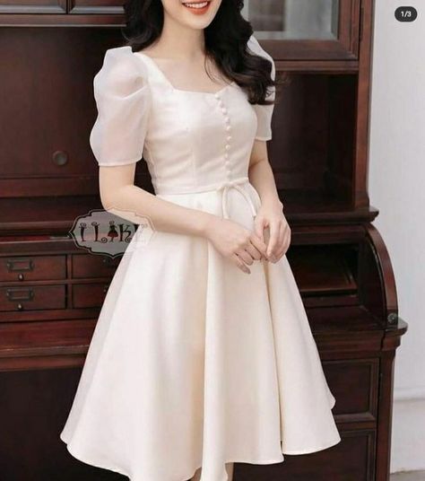 Korean Simple Dress, Korean White Dress, Korean Elegant Dress, Korean Dress Elegant, White Dress Korean, Simple Frock Design, Short Frock, Simple Frocks, Casual Frocks