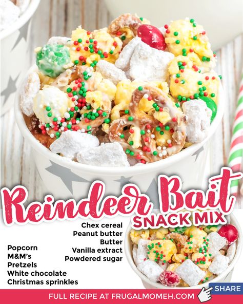 Frugal Mom Eh - This easy reindeer bait recipe is a family... Reindeer Bait Recipe, Reindeer Bait, Reindeer Food Recipe, Holidays Treats, Christmas Snack Mix, Christmas Snack, Holiday Traditions Family, Frugal Mom, Reindeer Food