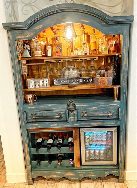 #restored#mexicanhutch Restoring Furniture Diy, Farmhouse Bar Cabinet, Diy Bar Cabinet Repurposed, Bar Cabinet Ideas Diy, Home Bar Cabinet Ideas, Hutch Bar Ideas, Liquor Hutch, Coffee Bar Hutch Ideas, Bar Cabinet Rustic