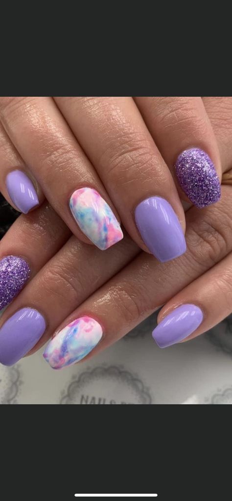 Nail Inspo Summer Purple, Beach Nails Purple, Purple Nails Designs Spring, Pastel Purple Nails Design, Kids Gel Nails Ideas, Fun Purple Nails, Ariel Nails, Purple Spring Nails, Purple Summer Nails