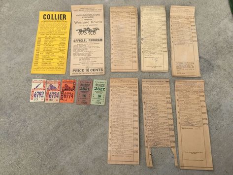 Vintage 1945 Horse Racing Betting Programs And Tickets Wheeling Downs Beulah Park Vintage Horse Racing, Victorian Horse, Horse Betting, Lost Village, Win Tickets, Vintage Flag, Guys And Dolls, Pompano Beach, Vintage Horse