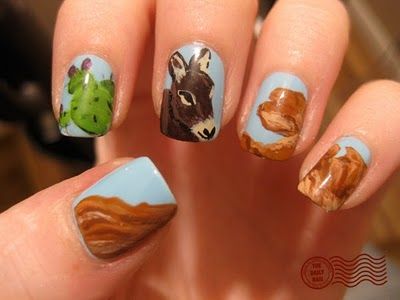 Desert Donkey ~ CUTE Quirky Nail Art, Animal Nail Designs, Cute Pedicures, Usa Nails, Glamour Nails, Daily Nail, Animal Nails, Tutorial Video, Nail Tutorials