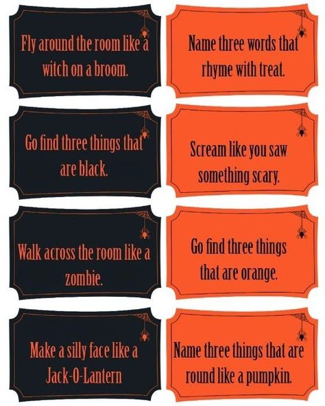 Pumpkins filled with "tricks" and treats. Such a fun idea for a Halloween party game idea or a Halloween countdown calendar for kids, includes free printable "tricks" and Halloween activities Trick Or Treat Ideas, Halloween Charades, Trick Or Treat Games, Halloween Balcony, Kids Halloween Party Decorations, Halloween Alternatives, Fun Halloween Party Games, Halloween Tricks, Fun Halloween Games