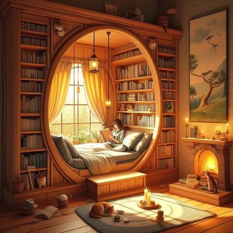 3 Fantasy Treehouse, Home Yoga Room, Comfortable Reading Nook, Picture Room Decor, Amazing Bedroom Designs, Fairytale House, Home Library Design, Cute Bedroom Decor, Tiny House Cabin