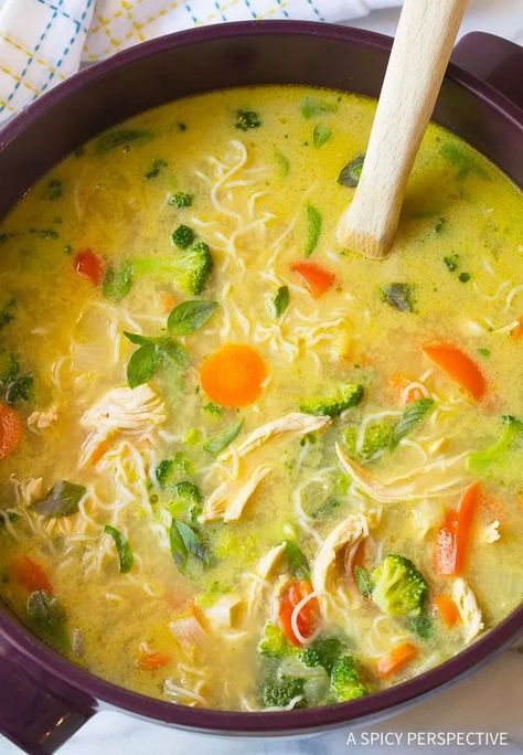 Low Carb Green Curry Chicken Noodle Soup - A Spicy Perspective Low Carb Chicken Noodle Soup, Curry Chicken Noodle Soup, Green Curry Chicken, Chicken Noodle Soup Recipe, Raw Chicken Breast, Noodle Soup Recipe, A Spicy Perspective, Greek Lemon Chicken, Using A Pressure Cooker