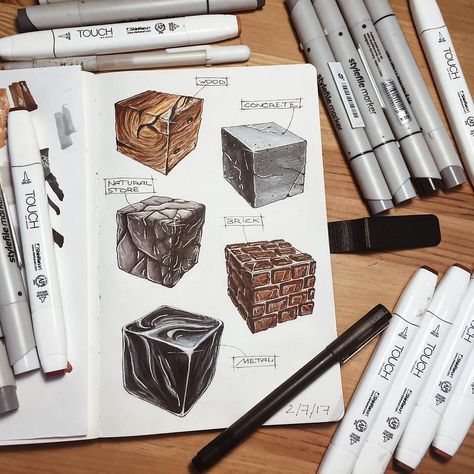 Which is your favourite material? 1. Wood 2. Concrete 3. Stone 4. Brick 5. Metal / Steel 6. Other // @aniri.sketches #ArchiSketcher Markers Drawing Architecture, Interior Design Sketchbook, Furniture Design Sketches, Drawing Interior, Interior Design Renderings, Interior Architecture Drawing, Interior Design Drawings, Texture Drawing, Marker Paper