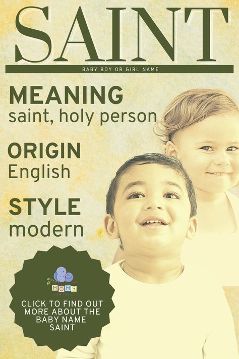 As you might imagine, Saint is simply an English word name with some pretty powerful meaning. It's been on the rise as a given name for boys and girls — though mostly used for boys — over the last decade, and now it's one of the most popular names in the United States. You can thank some celebrities for that. Because it's one syllable, Saint also makes a great middle name for longer given names. #girlname #boyname #babyname S Baby Boy Names, S Baby Girl Names, One Syllable Names, Name For Boys, Names Starting With S, Boy Middle Names, Boy Name Meanings, Baby Name Meaning