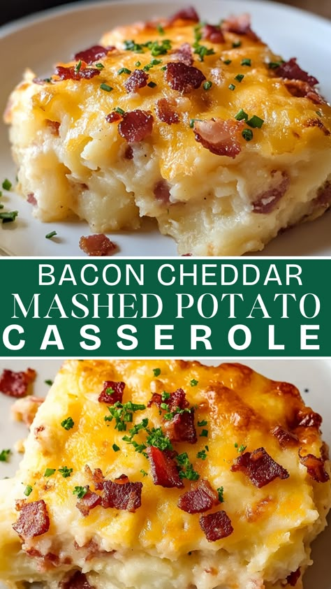 Easy Dinner Recipes Your Family will Love: Bacon Cheddar Mashed Potato Casserole Bacon And Cheese Mashed Potatoes, Bacon Cheese Mashed Potatoes, Recipes For Dinner With Mashed Potatoes, Bacon Cheddar Mashed Potatoes, Baked Potato Casserole With Bacon, Cheesy Bacon Mashed Potatoes, Mashed Potato Casserole Make Ahead, Cream Of Bacon Recipes, Cheesy Mashed Potatoes Casserole