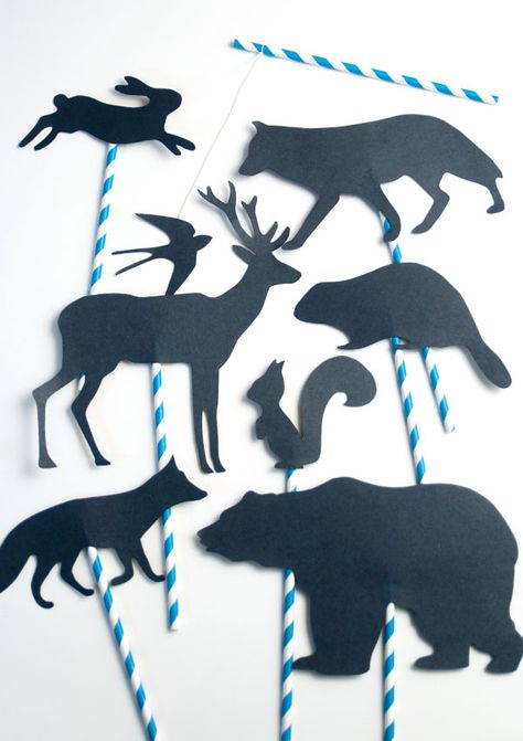 Free Printable Shadow Puppets Diy With Kids, Folding Origami, Easy Animals, Bear Silhouette, Woodland Critters, Deco Nature, Printable Animals, Star Gazing, Puppet Theater