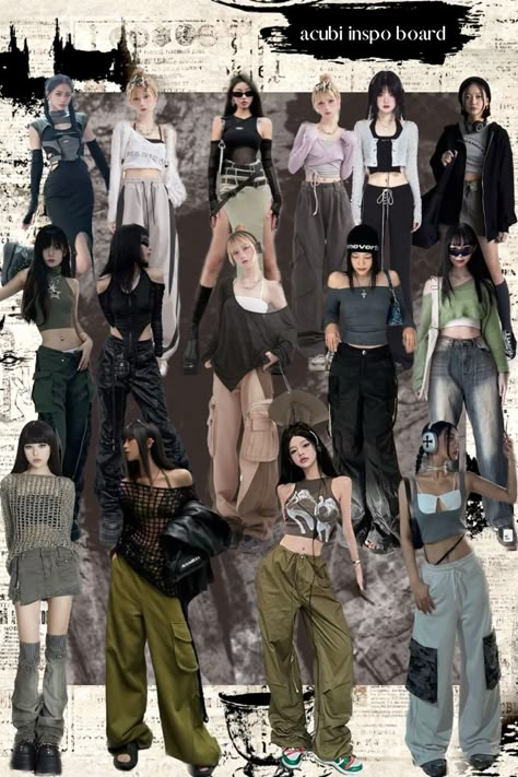 Green Acubi Outfit, Acubi Fashion Collage, Y2k Looks Street Styles, Acubi Fashion Women, Acubi Color Pallet, Y2k Fashion Inspiration, Akubi Girl Fashion, Acubi Fashion Mid Size, Acubi Layering