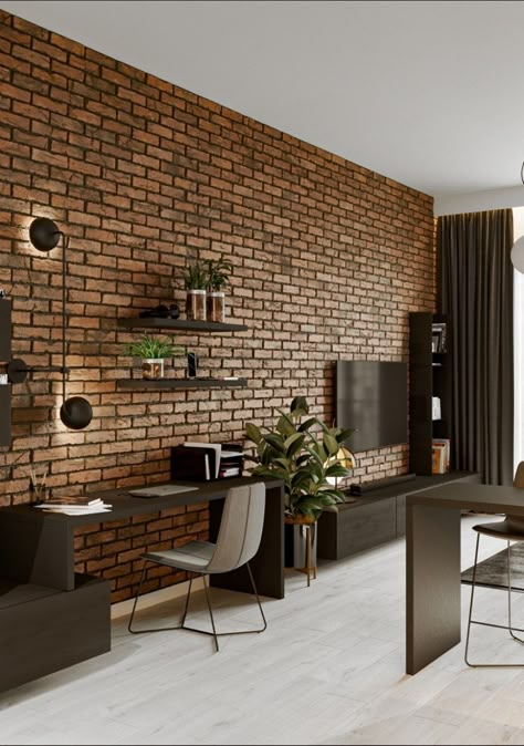 Brick Tv Wall, Brick Interior Design, Casa Rock, Tv Unit Design Ideas, Apaneca, Brick Wall Ideas, Brick Wall Living Room, Brick Wall Decor, Brick Living Room