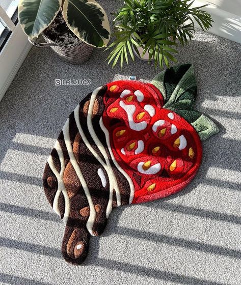 Strawberry Rug, Strawberry And Chocolate, Tufting Diy, Butterfly Rug, Peach Rug, Funky Rugs, Rugs Bedroom, Basic Embroidery, Pink Donuts