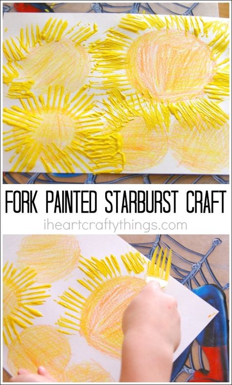 Sun Art Projects For Kids, Fork Painting, Sun Crafts, Weather Crafts, Yellow Crafts, Summer Art Projects, Preschool Art Projects, Weather Theme, Art Projects For Kids