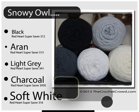 Snowy Owl yarn Colours Yarn Color Schemes, Crochet Color Combinations, Red Heart Yarn Colors, Crochet Color Schemes, Crochet Color Combos, The Crochet Crowd, Yarn Color Combinations, Colour Themes, Crochet Crowd