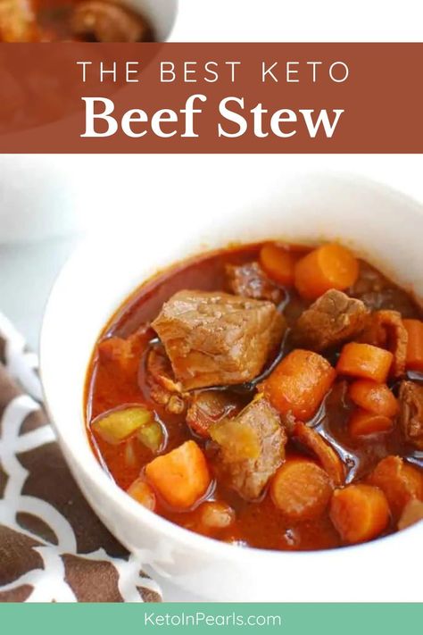 This Keto Beef Stew Recipe is perfect for a cold winter night! With no potatoes and limited starchy veggies to cut down on carbs, this beef stew is perfect for low-carb dieters. Pulled Pork Casserole, Best Dinner Recipes Ever, Keto Beef Stew, Winter Stew, Traditional Beef Stew, Keto Chips, Pork Casserole, Hearty Beef Stew, Keto Beef