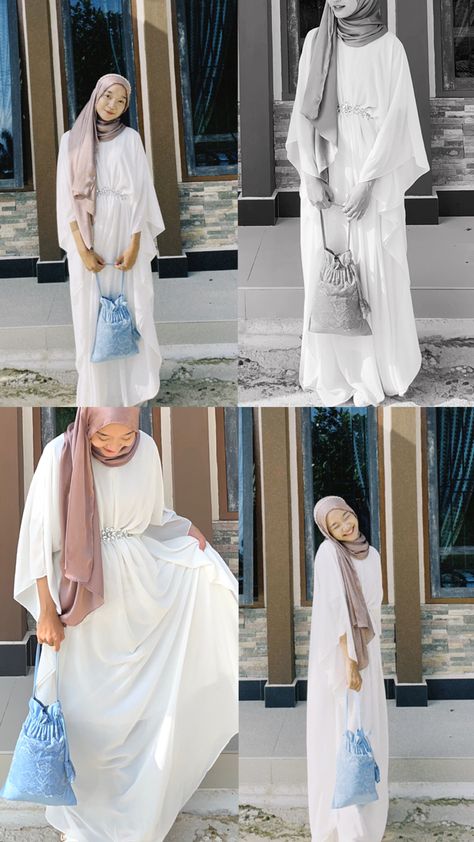 #outfitlebaran #eidfitrdump #kaftanputih Dress Putih Hijab Lebaran, Model Kaftan, Kaftan Dress Modern, Kaftan Lebaran, Kaftan Hijab, Kaftan Outfit, Lebaran Outfit, Ootd Poses, Dress Gamis