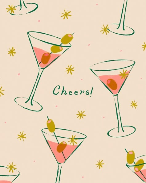 Samantha Johnson (@samanthajohnsonillustration) • Instagram photos and videos New Year Doodle, Cocktail Illustration, New Year Illustration, Cocktail Art, Card Inspo, Fruit Art, Art Licensing, Christmas Illustration, Pattern Illustration