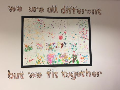 Diversity Display Eyfs, Diversity Display, We Fit Together, Jigsaw Piece, We Are All Different, Working Wall, Kindness Activities, Writing Area, Classroom Display