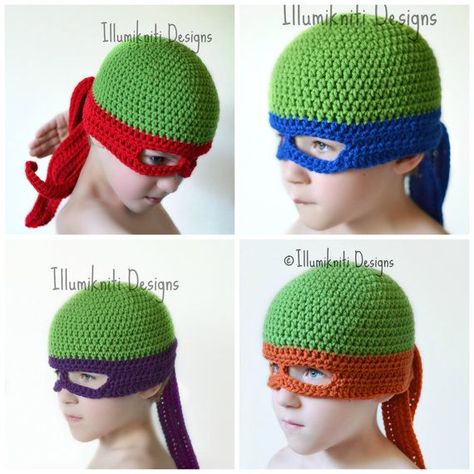 Crochet Ninja Turtle, Ninja Turtle Hat, Turtle Hat, Pola Topi, Crochet Christmas Hats, Crochet Kids Hats, Crochet Kids, Confection Au Crochet, Crocheted Hats