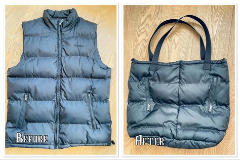 Upcycled Puffer Jacket, Diy Puffer Vest, Puffer Jacket Diy, Diy Jacket, Upcycling Ideas, Winter Vest, Puffy Vest, Diy Clothing, Upcycle Projects